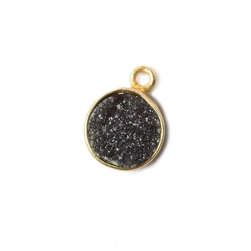 11mm Black Coin Drusy Vermeil Bezel 1 ring Pendant 1 piece