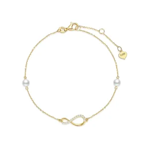 14K Yellow Gold Infinity Bracelet with 4MM Freshwater Pearls Adjustable Bracelet Fine Jewelry