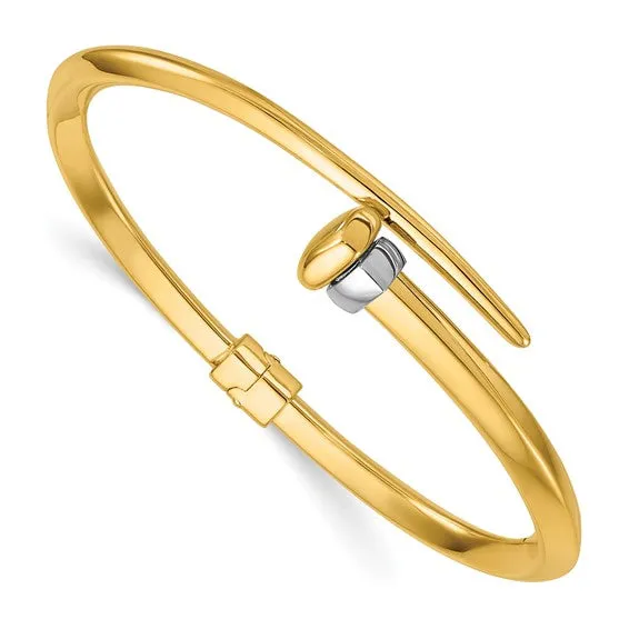 18K Two-tone Bypass Hinged Nail Head Bangle