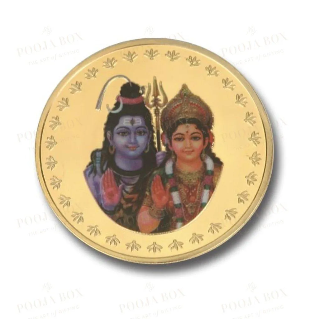 24K Gold Foil Shiv Parvati Coin