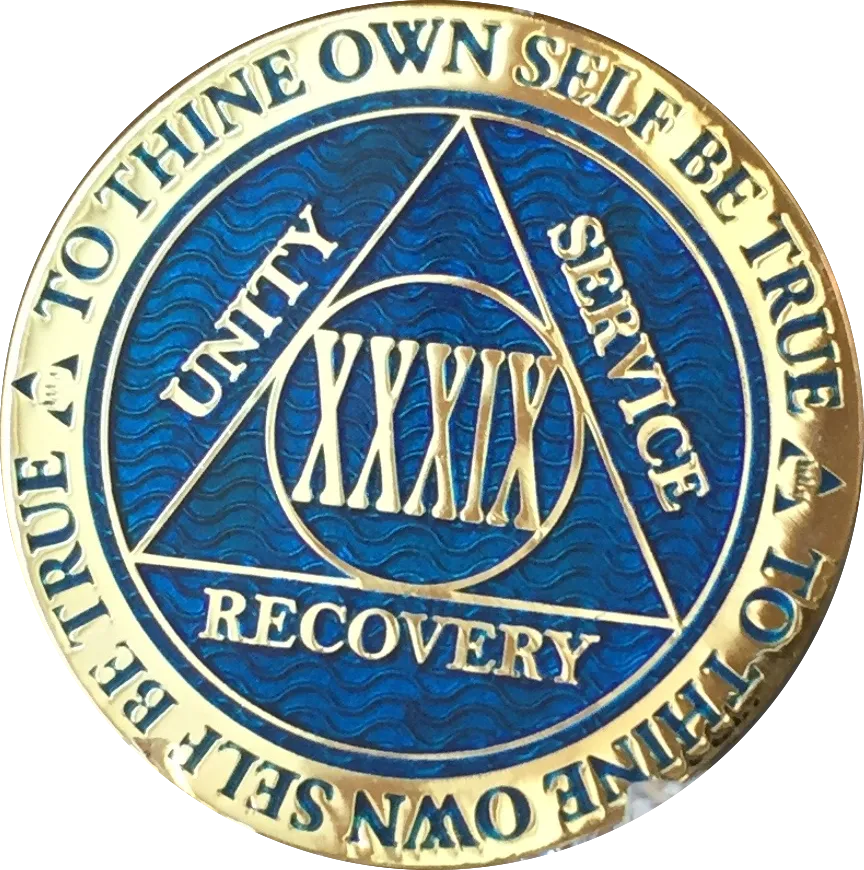 39 Year AA Medallion Reflex Blue Gold Plated RecoveryChip Design