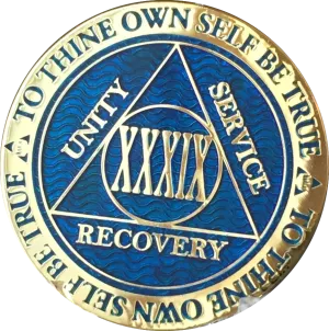 39 Year AA Medallion Reflex Blue Gold Plated RecoveryChip Design