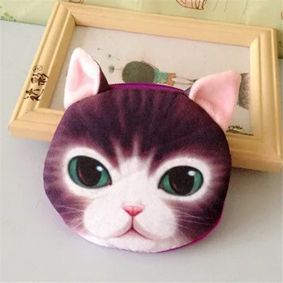 3D girl wallet bag ladies face zipper mini cat coin purses dog children's purse plush bolsa de moeda coins pouch monedero gato