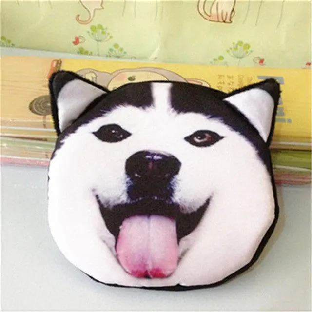 3D girl wallet bag ladies face zipper mini cat coin purses dog children's purse plush bolsa de moeda coins pouch monedero gato