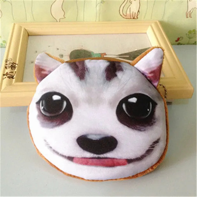 3D girl wallet bag ladies face zipper mini cat coin purses dog children's purse plush bolsa de moeda coins pouch monedero gato