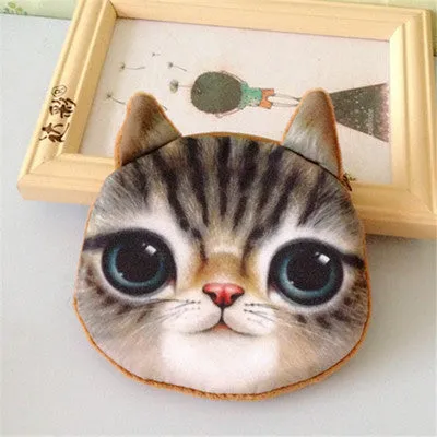 3D girl wallet bag ladies face zipper mini cat coin purses dog children's purse plush bolsa de moeda coins pouch monedero gato