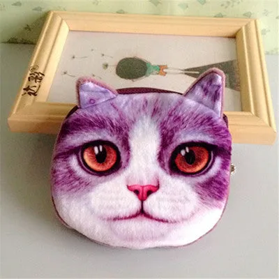 3D girl wallet bag ladies face zipper mini cat coin purses dog children's purse plush bolsa de moeda coins pouch monedero gato