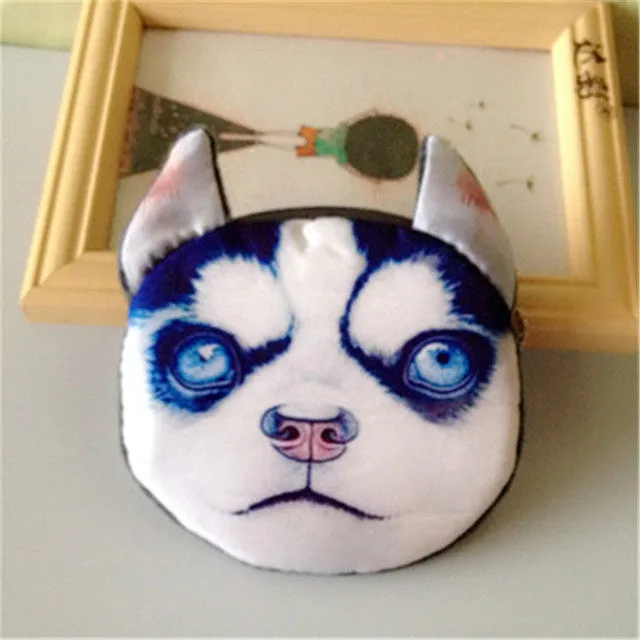 3D girl wallet bag ladies face zipper mini cat coin purses dog children's purse plush bolsa de moeda coins pouch monedero gato