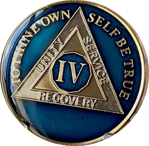 4 Year AA Medallion Metallic Midnight Blue Sobriety Chip