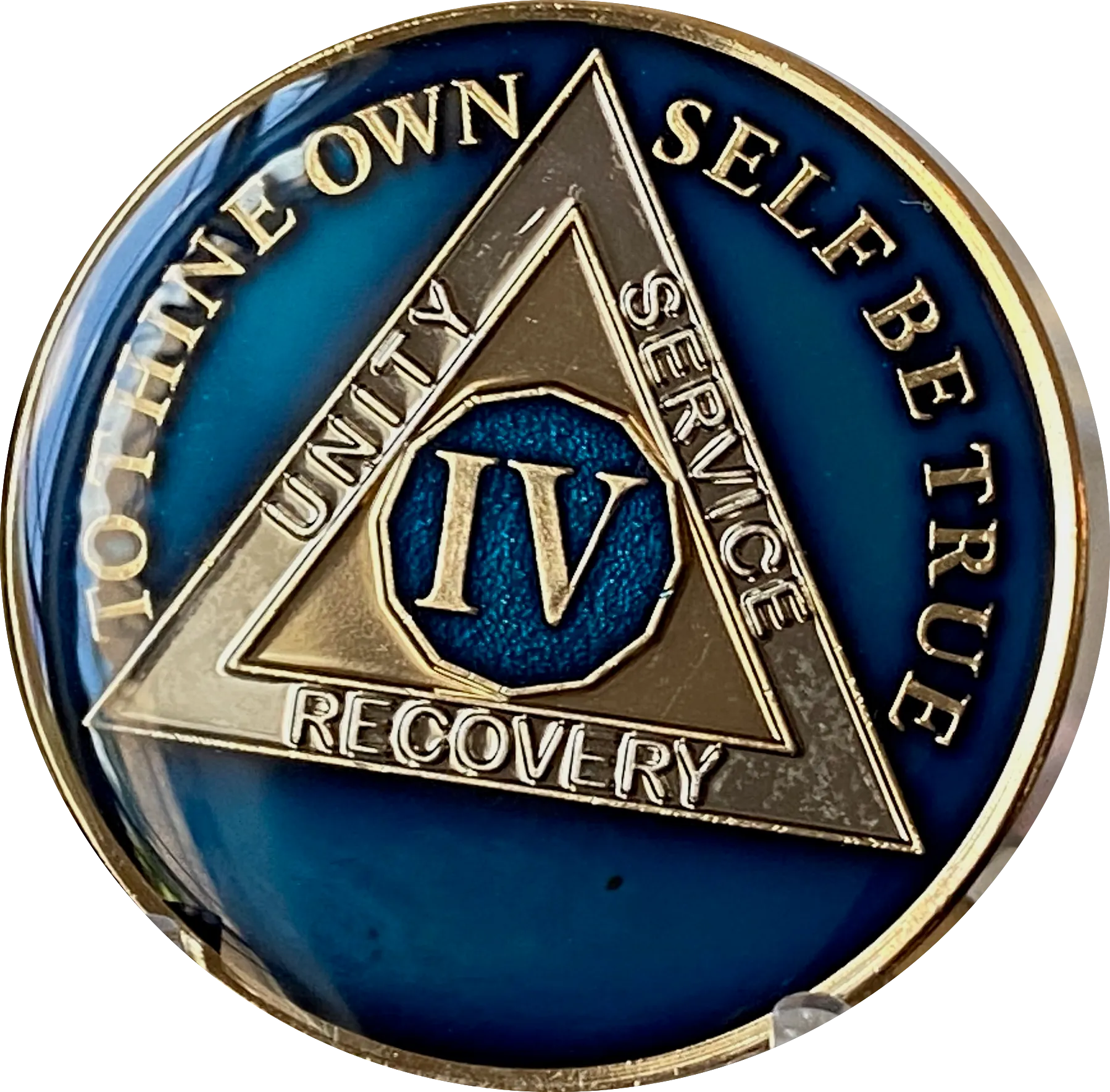 4 Year AA Medallion Metallic Midnight Blue Sobriety Chip