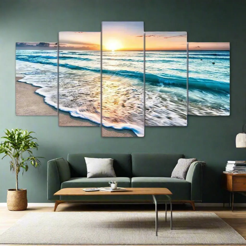 5 Panels Beach Sunset Framed Canvas Prints