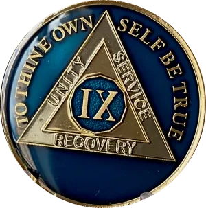 9 Year AA Medallion 1.5" Large Metallic Midnight Blue Sobriety Chip