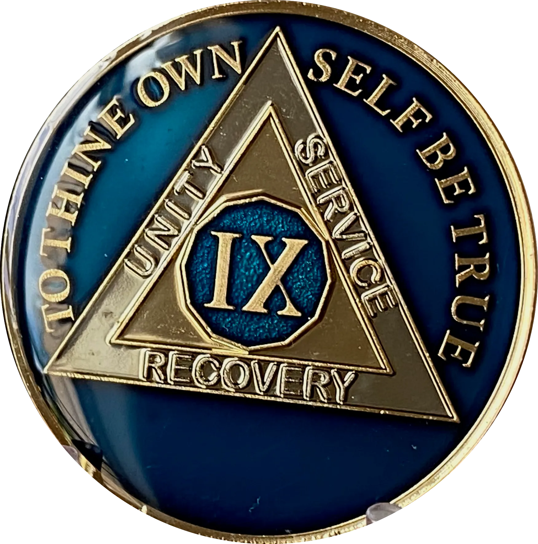 9 Year AA Medallion 1.5" Large Metallic Midnight Blue Sobriety Chip