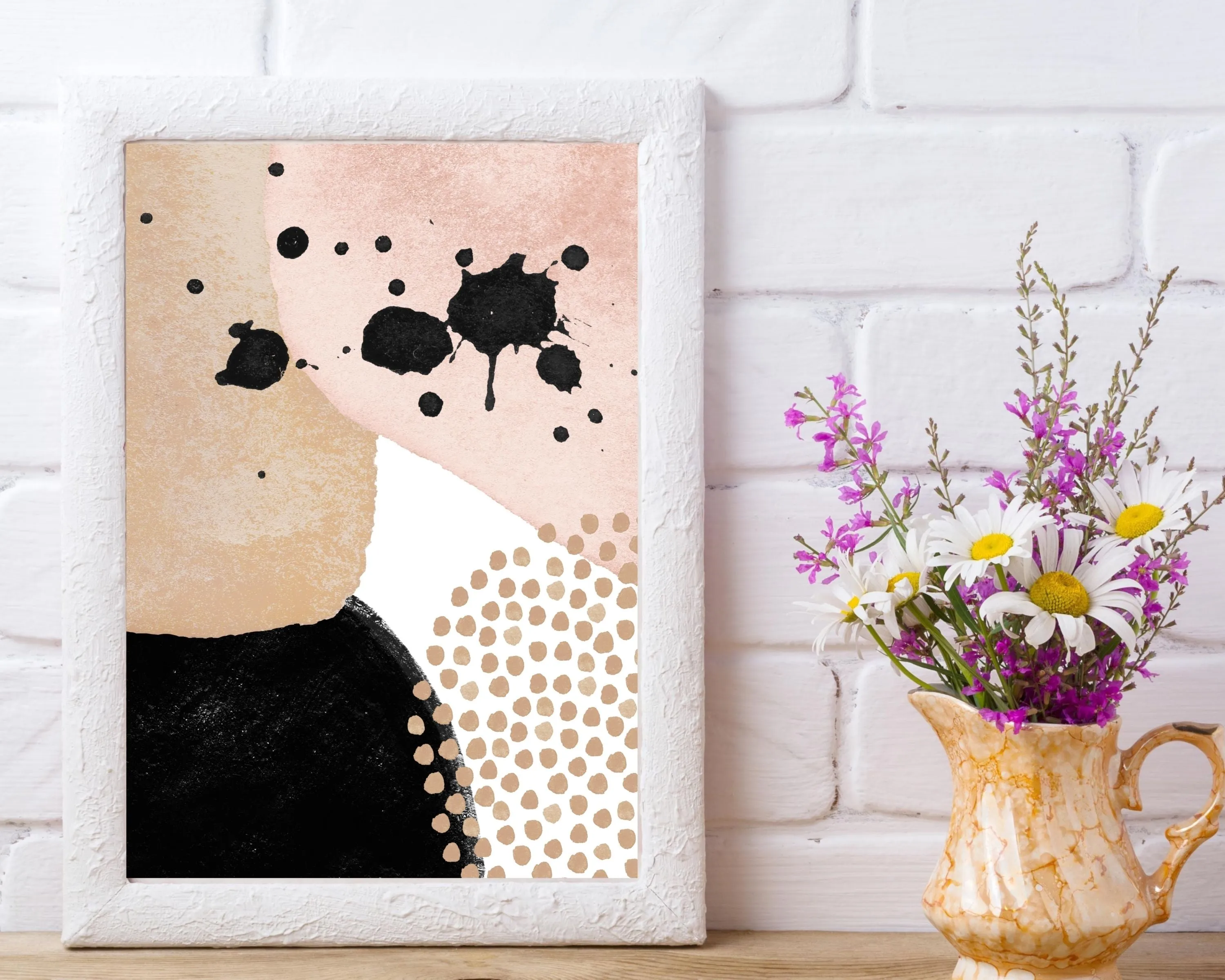 Abstract Boho Art Prints | Blush Pink Black Beige