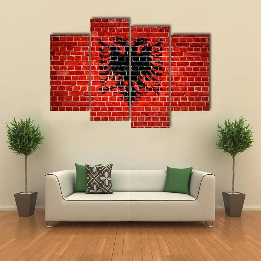 Albanian Flag On Brick Wall Canvas Wall Art