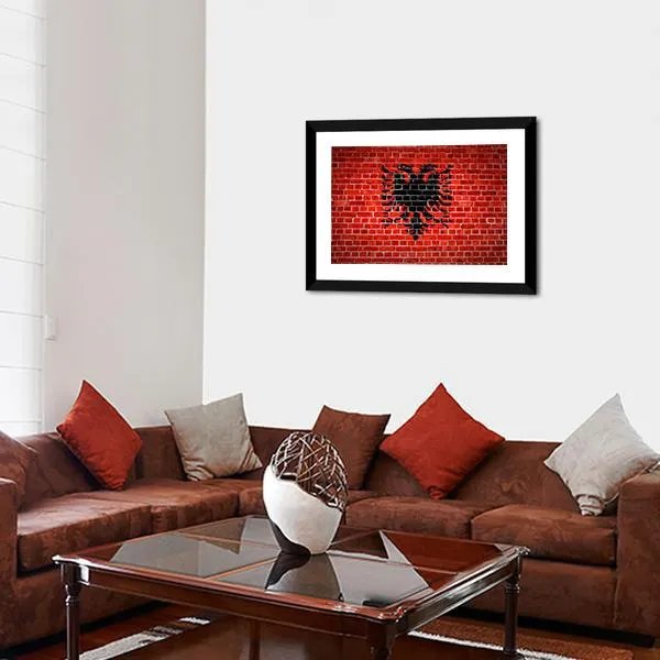 Albanian Flag On Brick Wall Canvas Wall Art