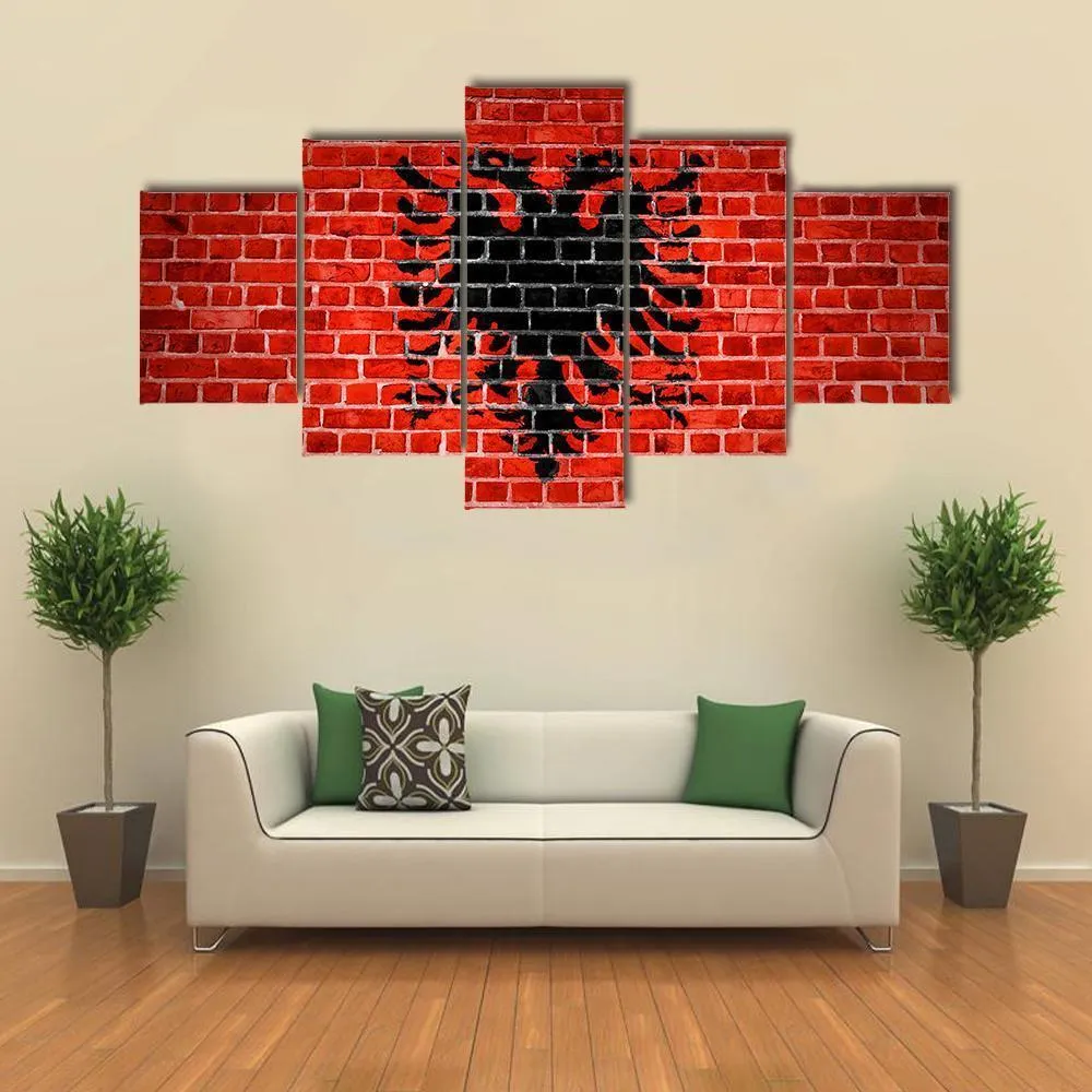 Albanian Flag On Brick Wall Canvas Wall Art