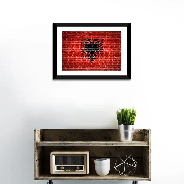 Albanian Flag On Brick Wall Canvas Wall Art