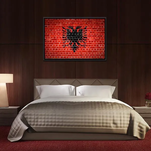 Albanian Flag On Brick Wall Canvas Wall Art