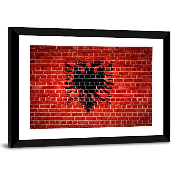 Albanian Flag On Brick Wall Canvas Wall Art