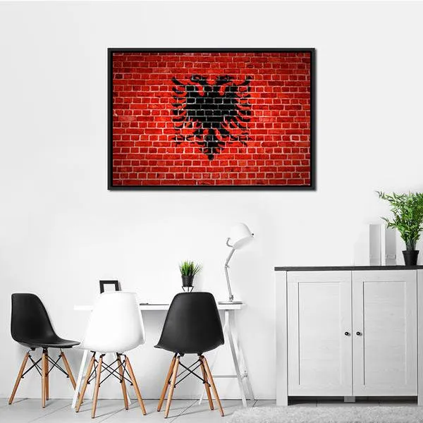 Albanian Flag On Brick Wall Canvas Wall Art