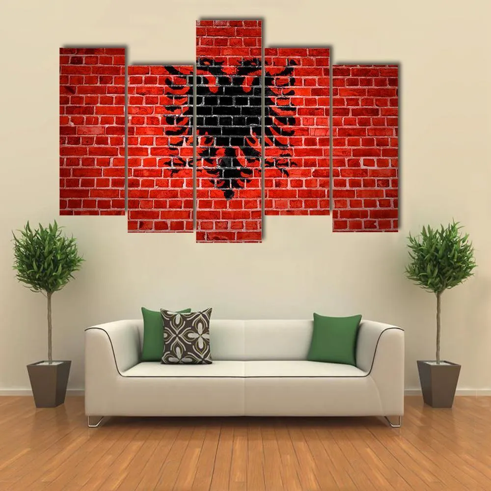 Albanian Flag On Brick Wall Canvas Wall Art