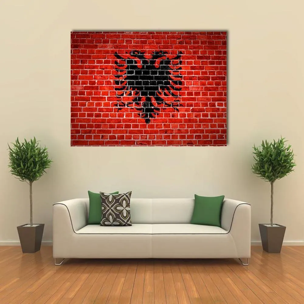 Albanian Flag On Brick Wall Canvas Wall Art