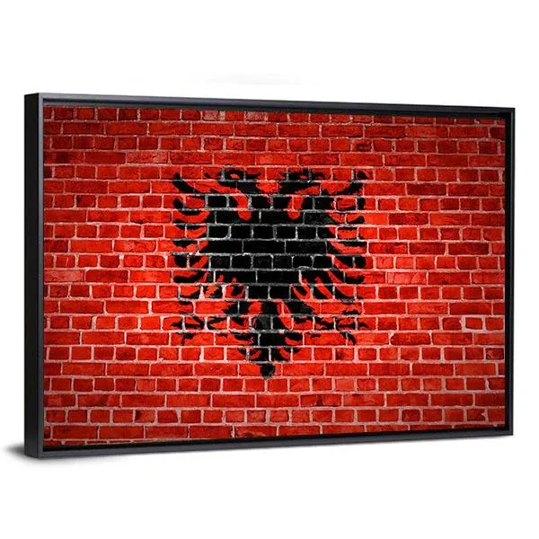 Albanian Flag On Brick Wall Canvas Wall Art