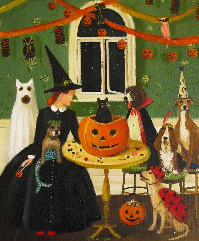 Art print, Miss Moon Was A Dog Governess. Lesson Ten: Sometimes Tricks Are Better Than Treats.