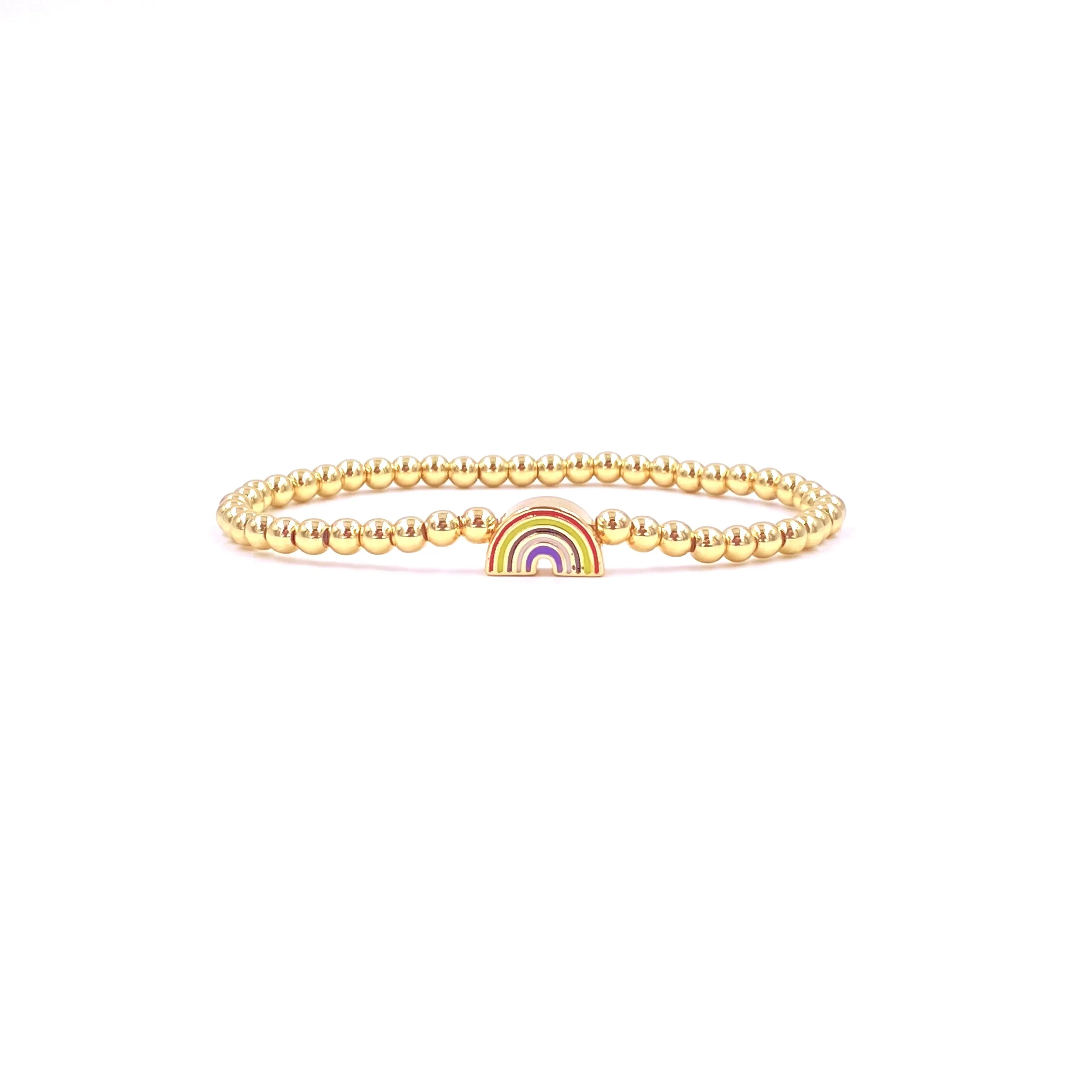 Ashley Gold Stainless Steel Gold Plated Stretch Ball Rainbow Design Bracelet