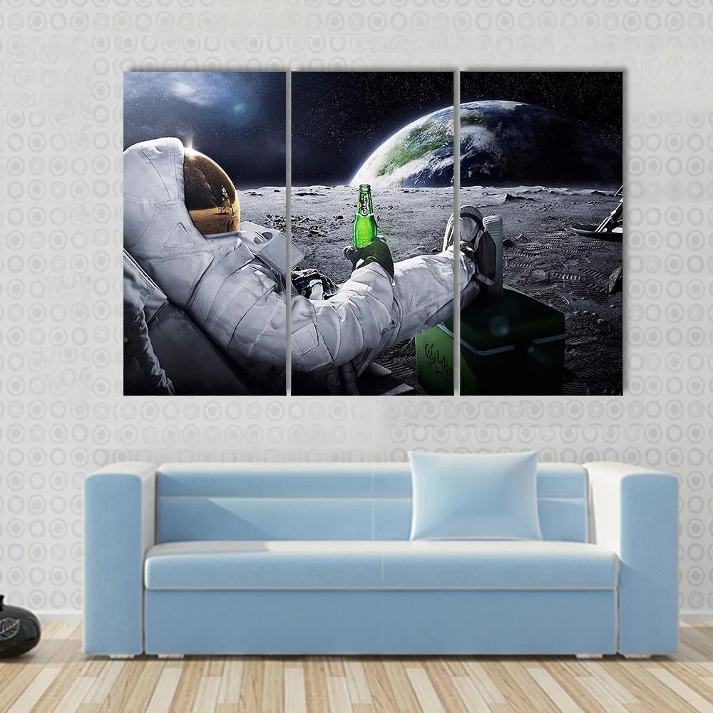 Astronaut Sitting On The Moon Canvas Wall Art