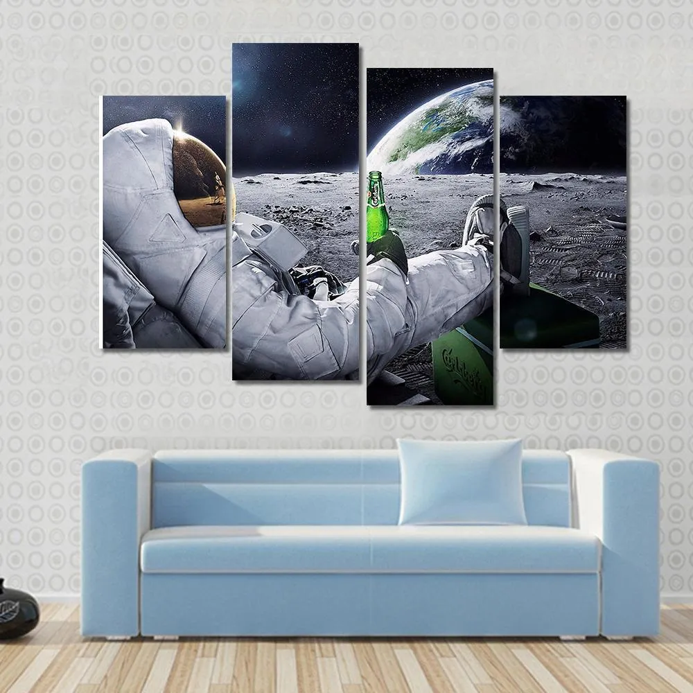 Astronaut Sitting On The Moon Canvas Wall Art