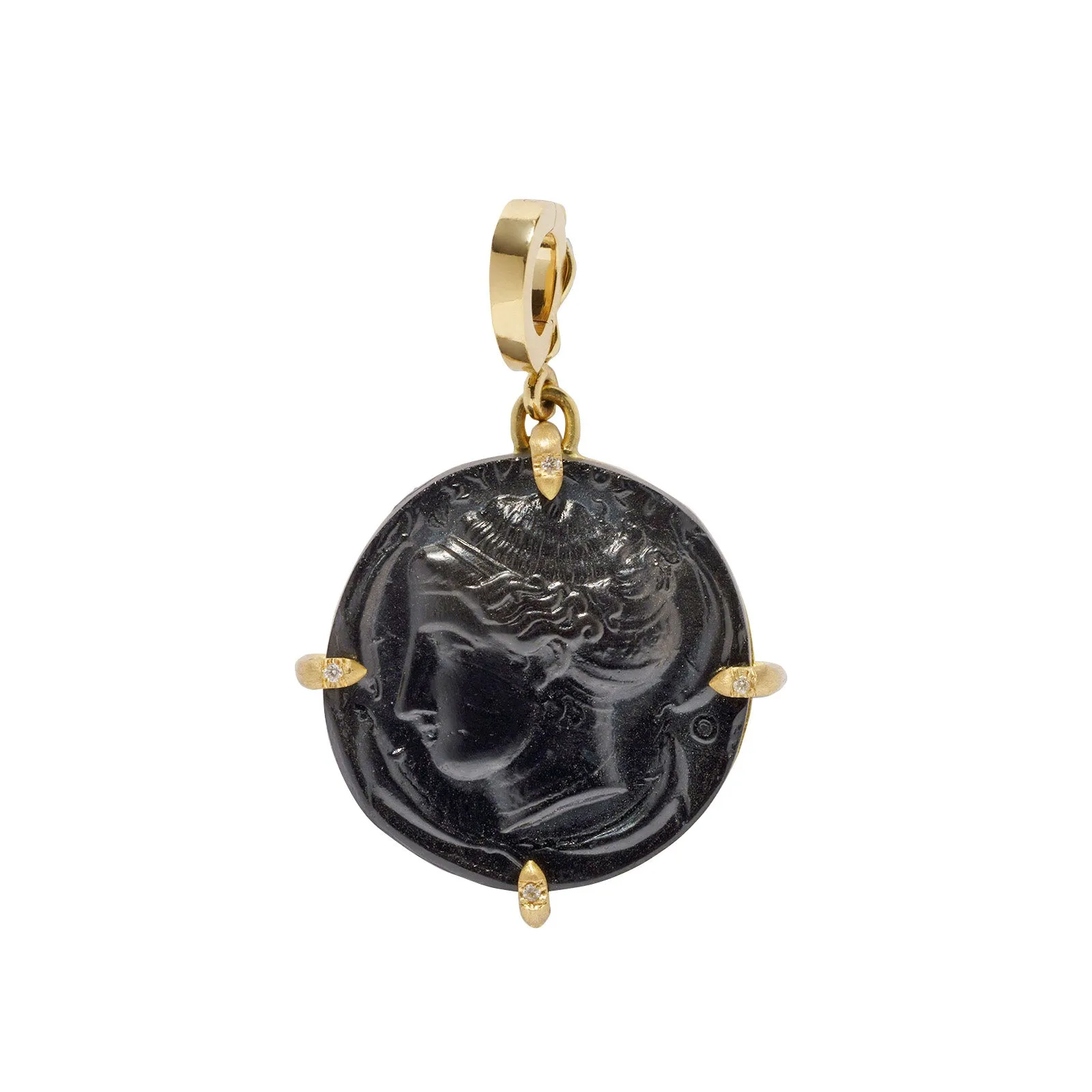 Black Venetian Glass Goddess Coin Charm