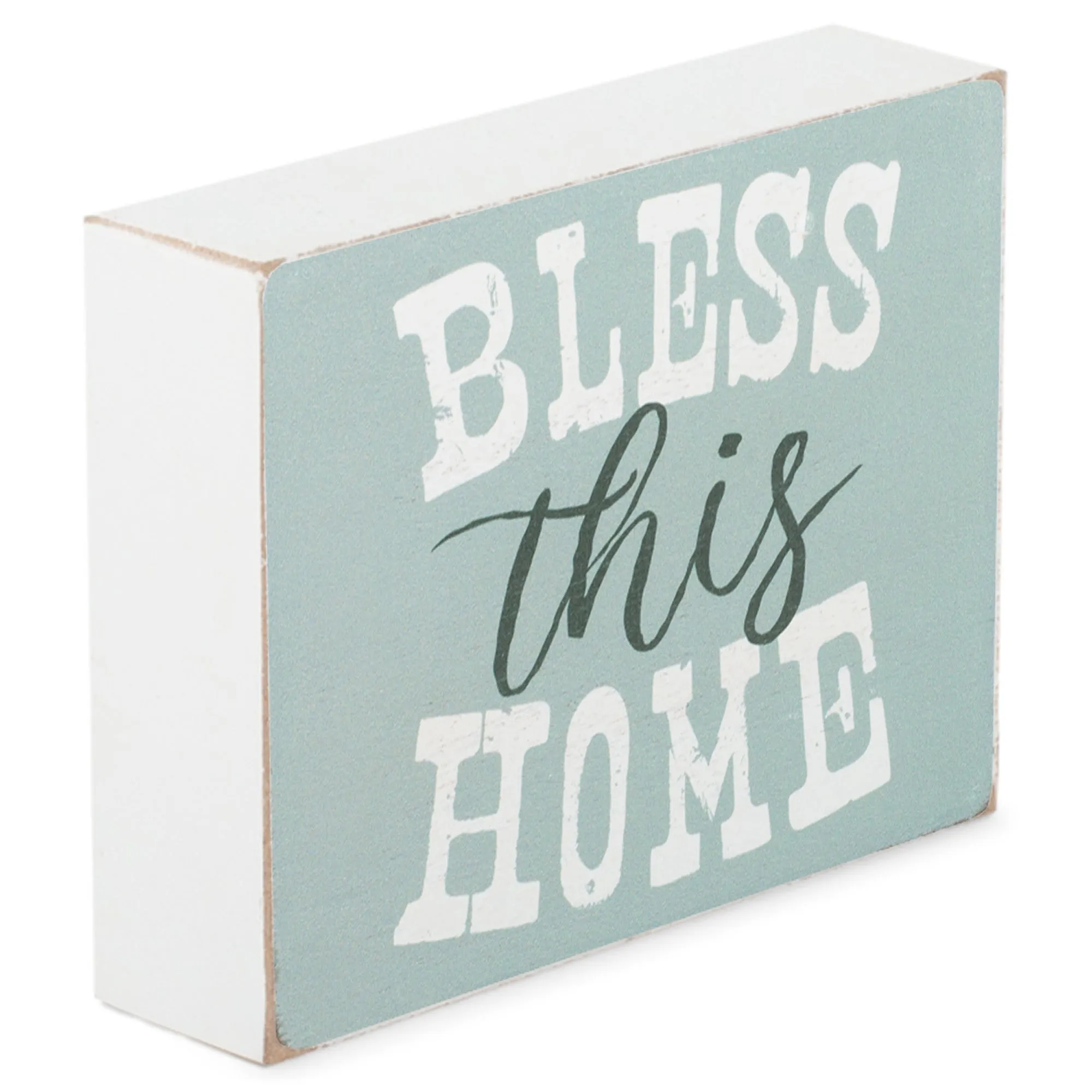 Bless This Home Rustic Blue 4 x 3 Wood Decorative Tabletop Block Plaque