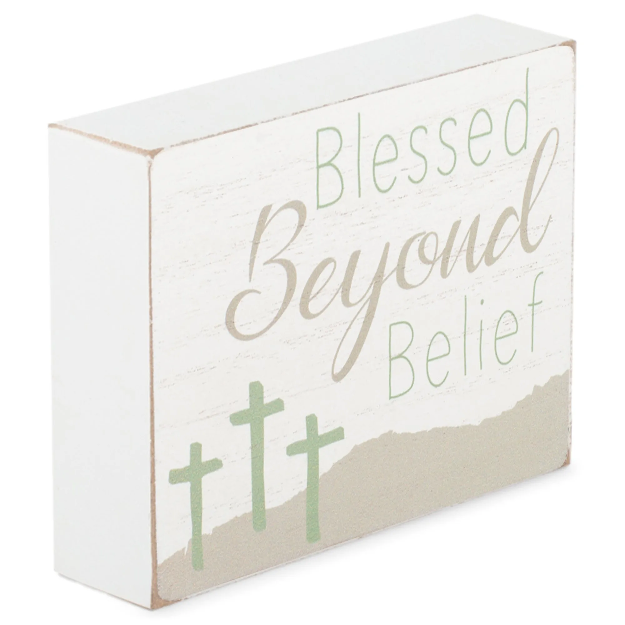 Blessed Beyond Belief Whitewash 4 x 3 Wood Decorative Tabletop Block Plaque