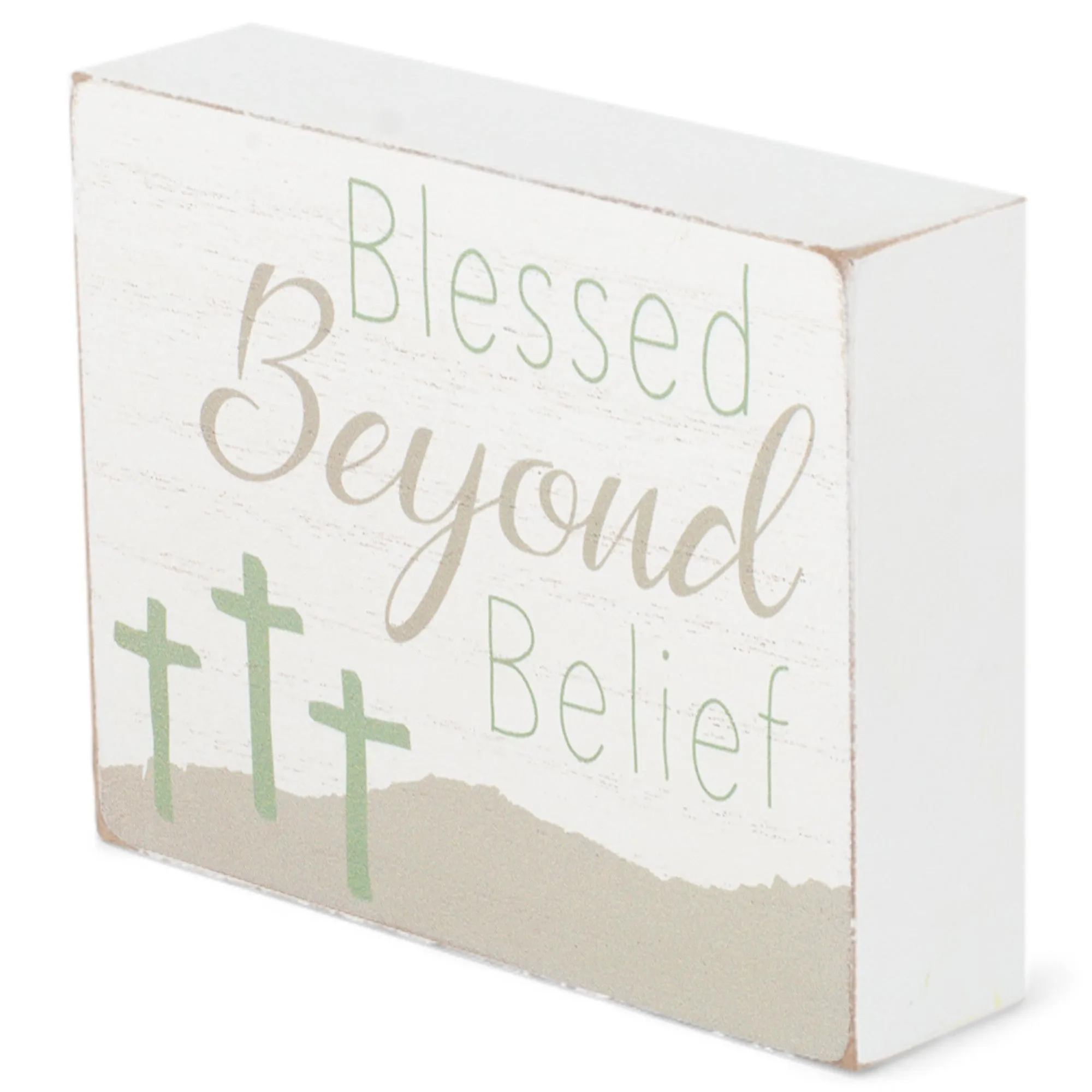 Blessed Beyond Belief Whitewash 4 x 3 Wood Decorative Tabletop Block Plaque