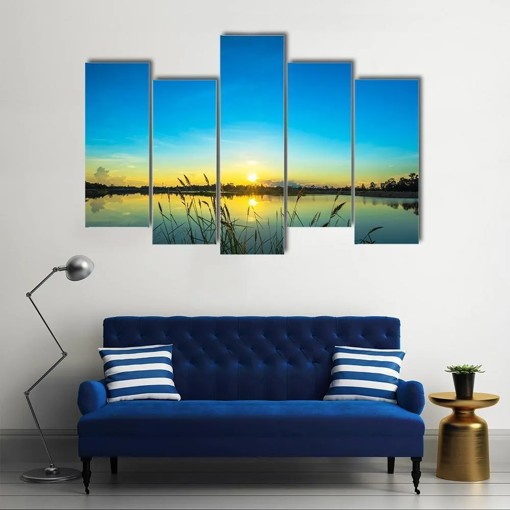 Blue Sky At Calm Lake Canvas Wall Art