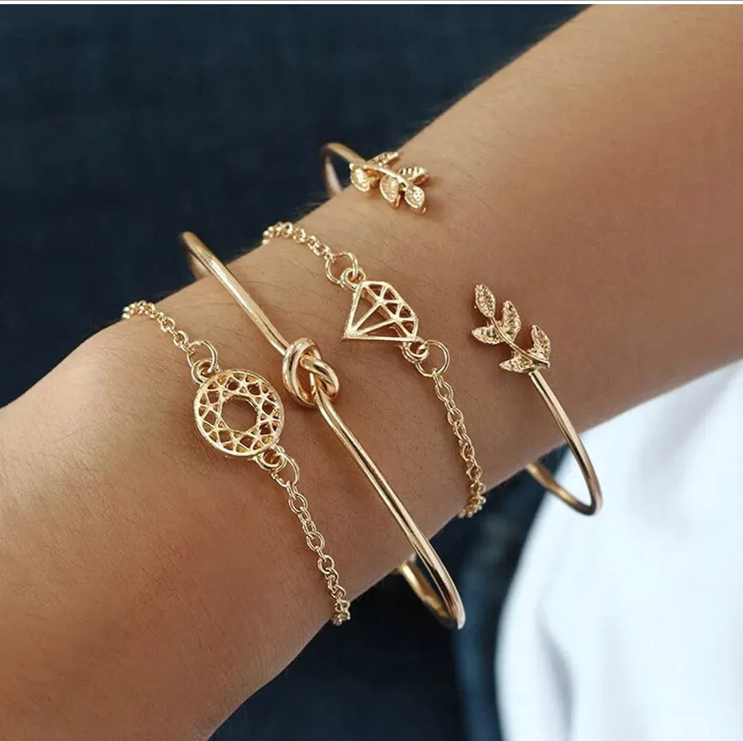 Brass Gold-Plated Bracelet Set (Pack Of 4) - Set Of 4