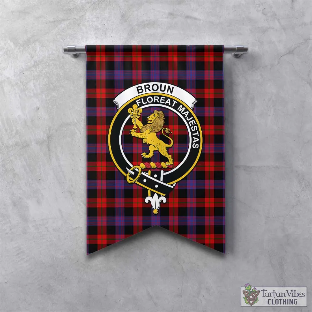 Broun Modern Tartan Gonfalon, Tartan Banner with Family Crest