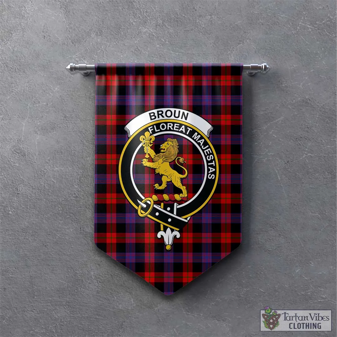 Broun Modern Tartan Gonfalon, Tartan Banner with Family Crest