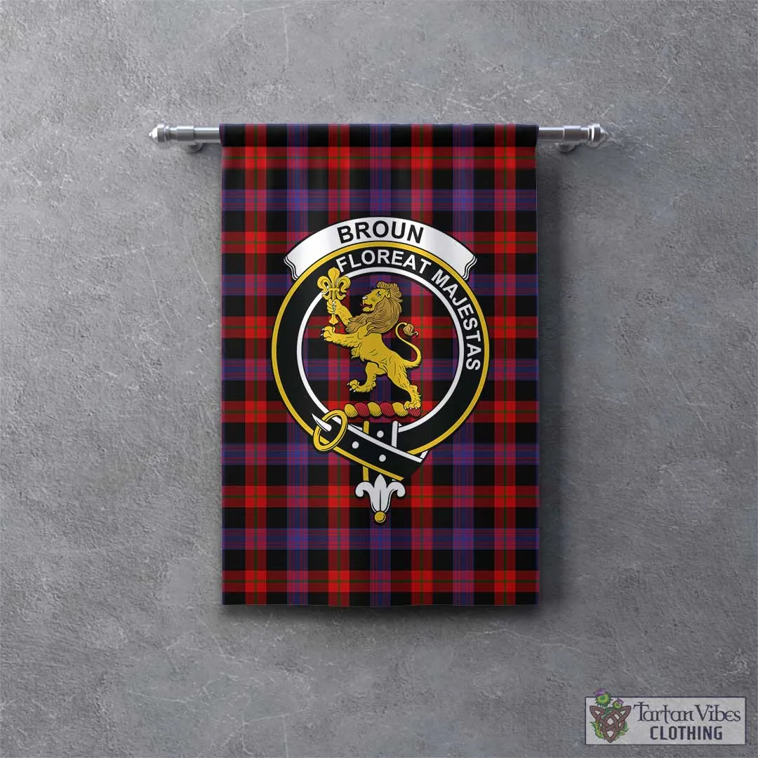 Broun Modern Tartan Gonfalon, Tartan Banner with Family Crest