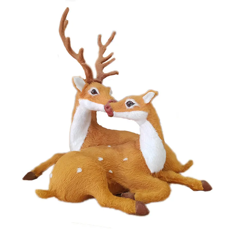 Bulk Christmas Simulation Sika Deer Ornament for Xmas Home Table Plush Toys Supplies Wholesale