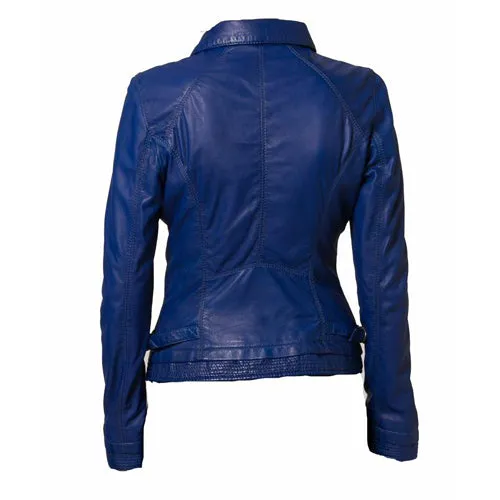 Buy Best High Quality Women's blue biker leather jacket