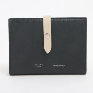 Celine Medium Bifold  Leather Compact Wallet Black x Cream