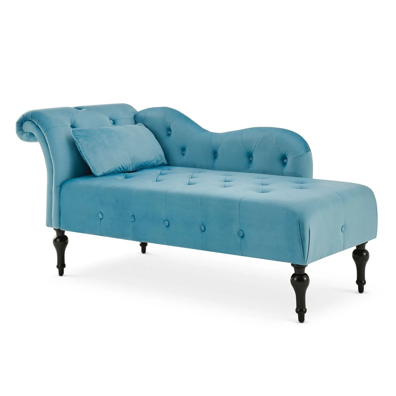 Chaise Lounge Velvet Sofa with Wooden Legs - Blue