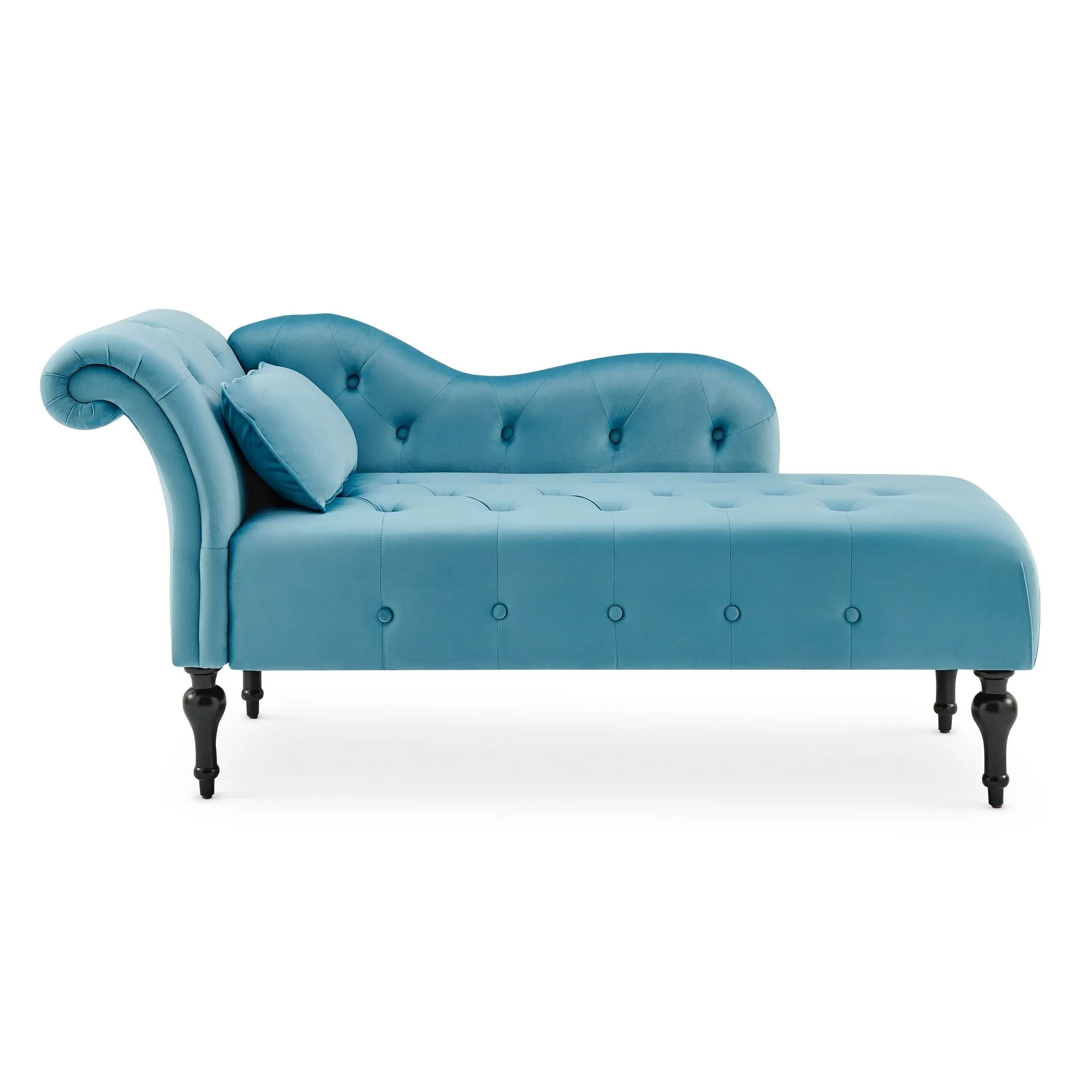 Chaise Lounge Velvet Sofa with Wooden Legs - Blue