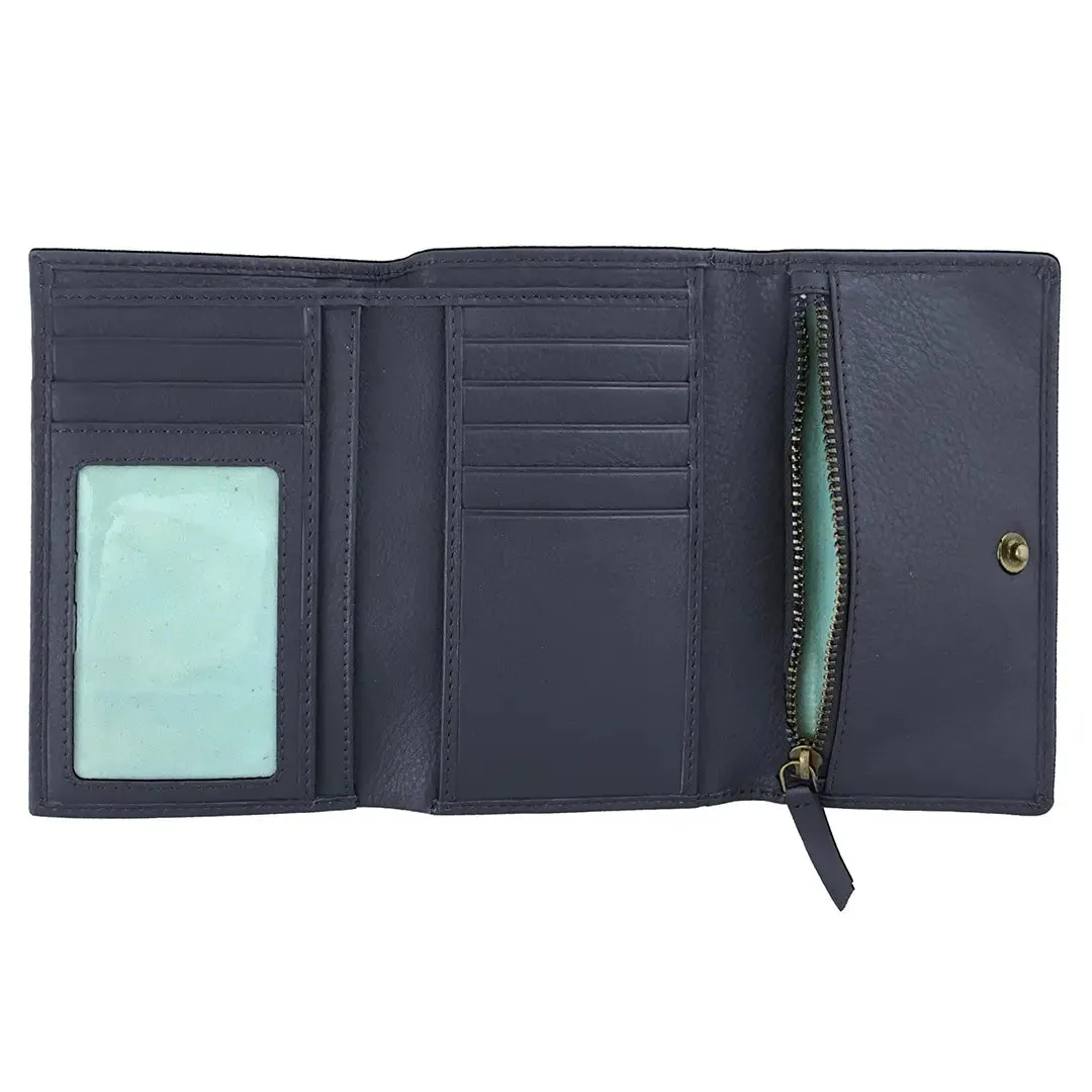 Chica Trifold Purse - Navy Leather by Pampeano