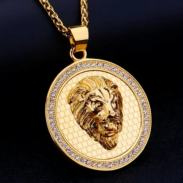 Classy Men Gold Lion Coin Pendant Necklace