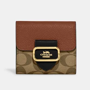 Coach Small Morgan Wallet In Colorblock Signature Canvas - Gold/Khaki Multi | Coach 兩摺真皮短銀包 - Gold/Khaki Multi