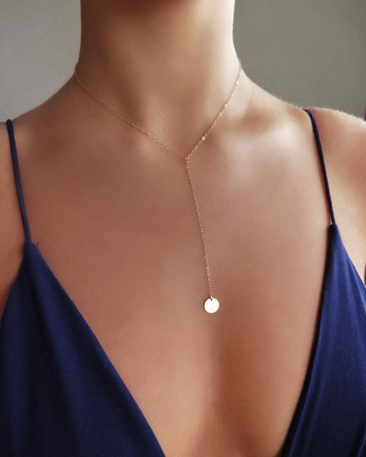 Coin Drop Necklace  - 14k Rose Gold Fill